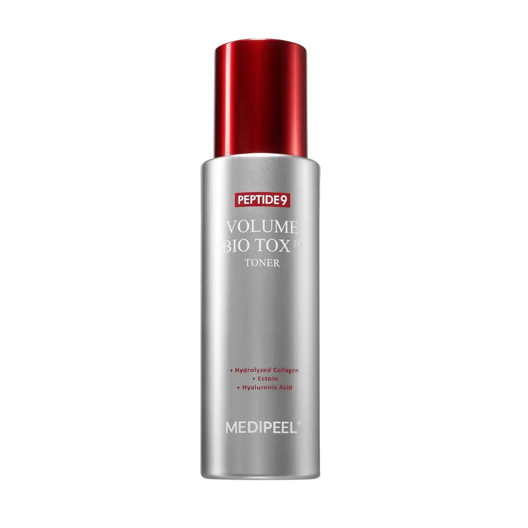 Medipeel Volume Bio Tox toner bottle with red cap on a white background