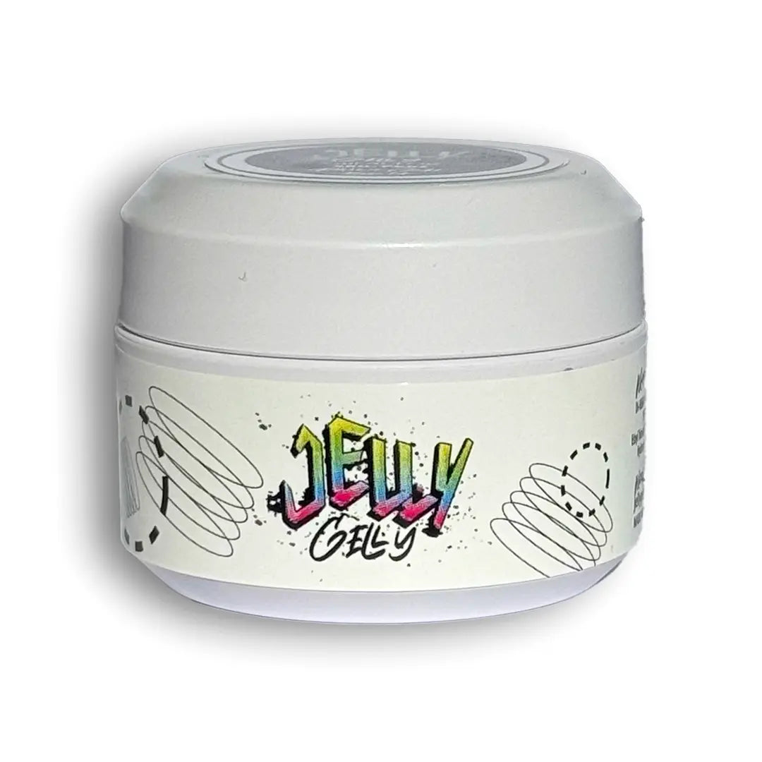 Jelly Gelly Paint Gel – Black 5ml jar with high-pigment, self-levelling gel for nail art and French manicure designs.