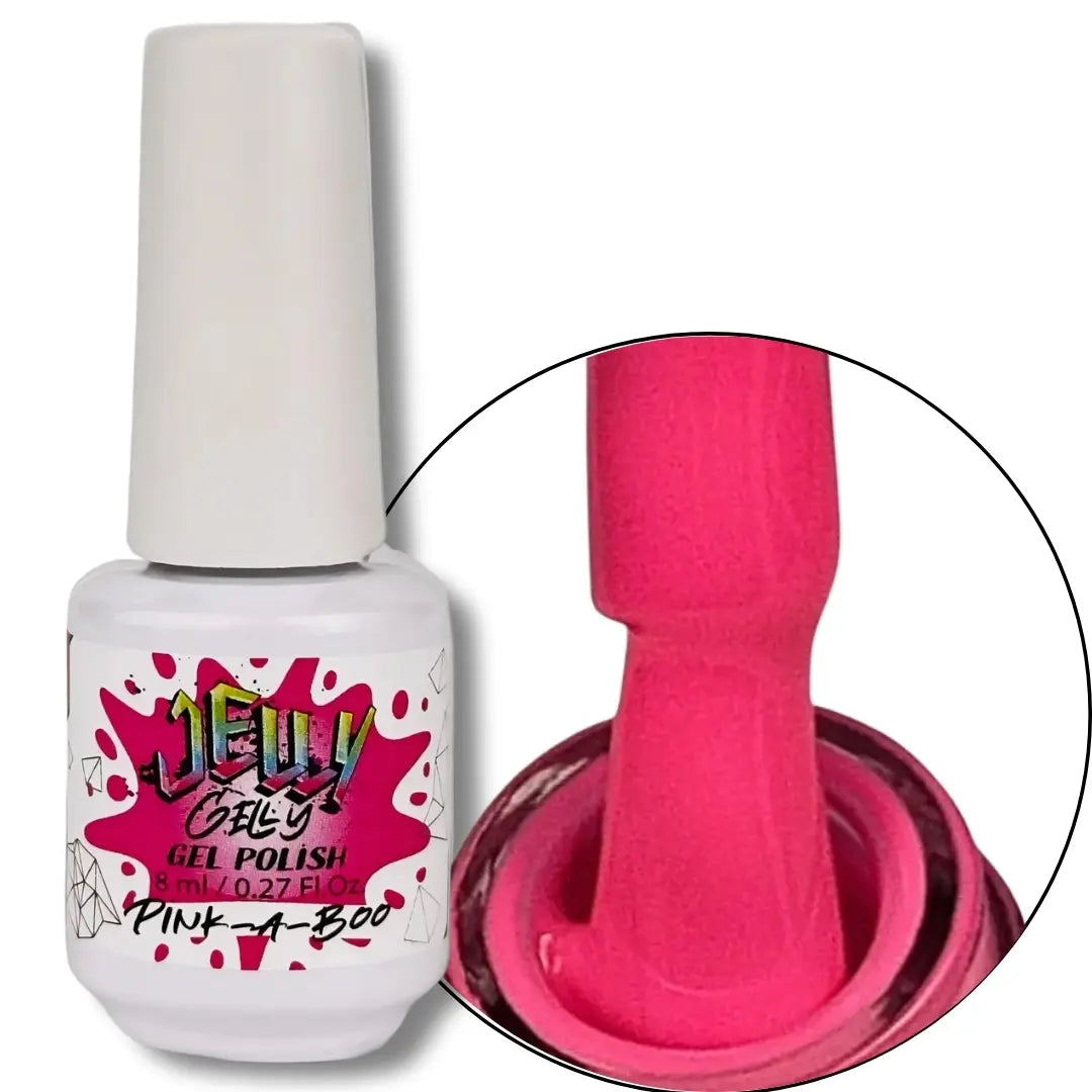 Jelly Gelly Gel Nail Polish in Pink a Boo – vibrant pink gel polish bottle, 8ml
