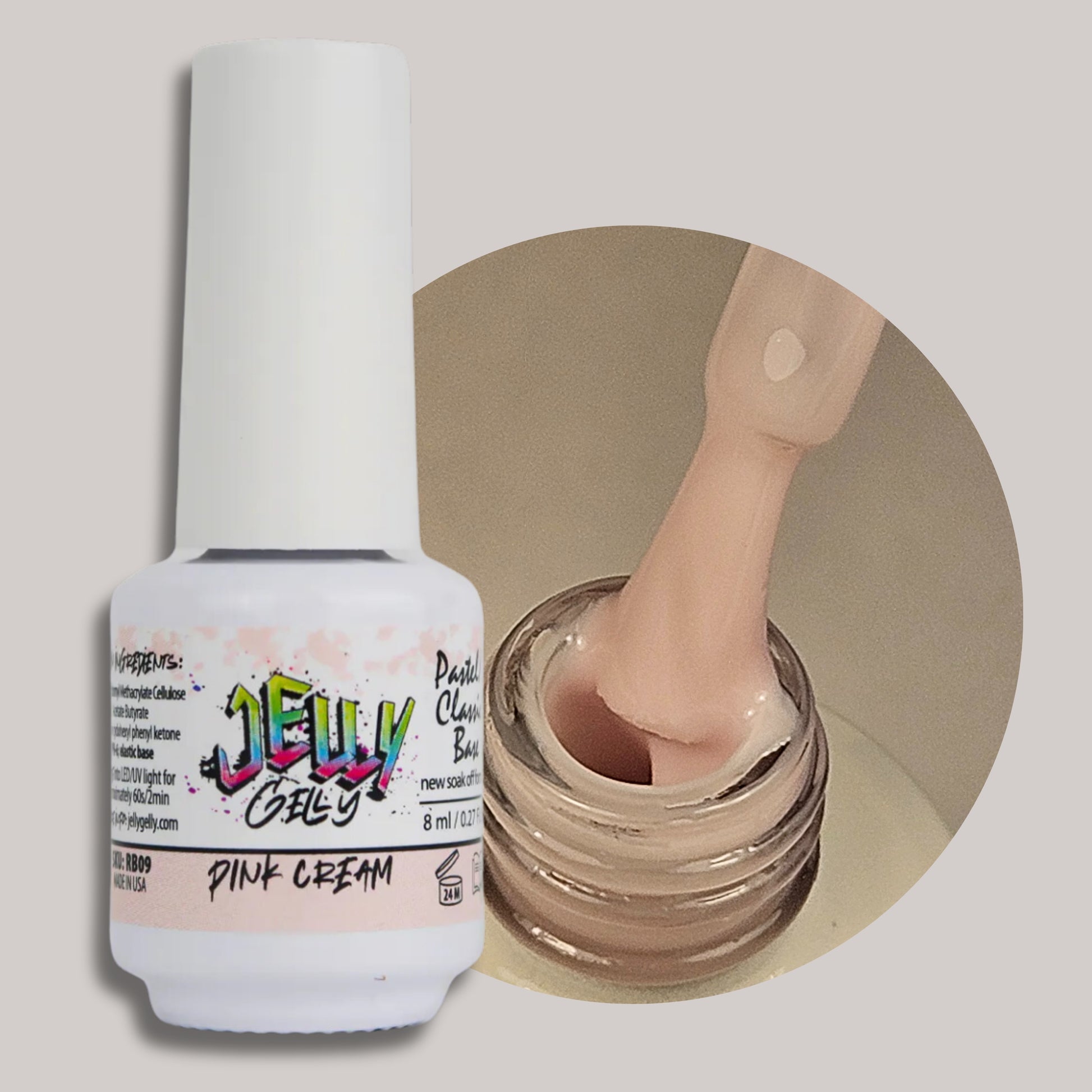 Jelly Gelly Rubber Base Pink Cream Bottle
"Jelly Gelly Rubber Base Pink Cream 8ml – Self-Leveling Base for a Flawless Gel Manicure"