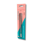 Curved curette tip and rounded pusher end closeup