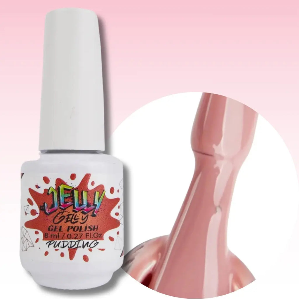 Jelly Gelly Gel Nail Polish in Pudding – soft creamy neutral gel polish bottle, 8ml