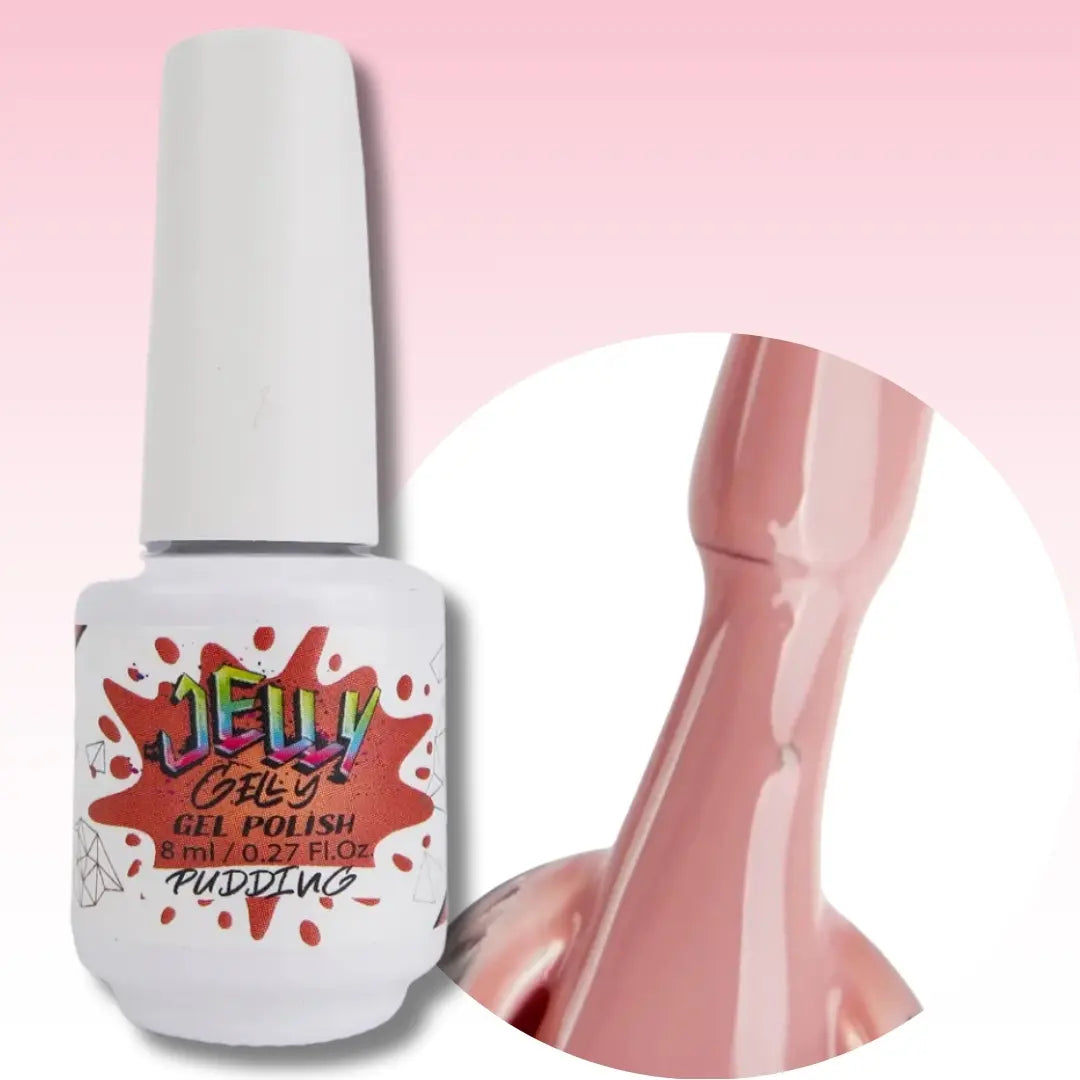 Jelly Gelly Gel Nail Polish in Pudding – soft creamy neutral gel polish bottle, 8ml