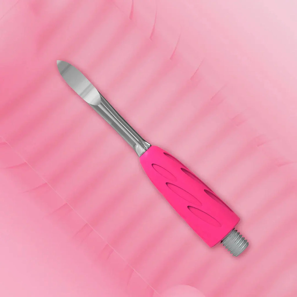 Curved nail cleaner tip macro view, modular manicure tool component