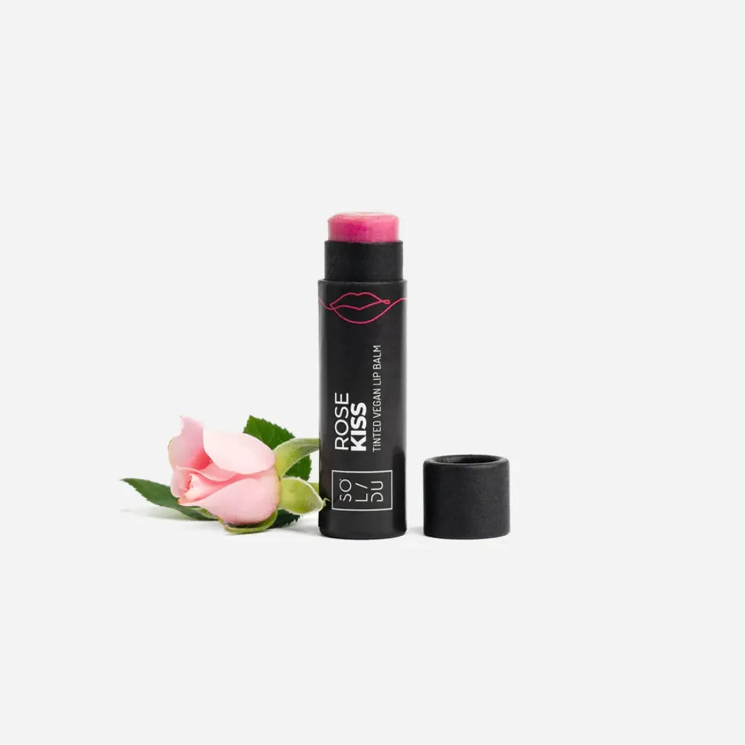 ROSEKiss vegan tinted lip balm – red rose wax blend with jojoba and grapefruit for naturally glowing lips, 7g