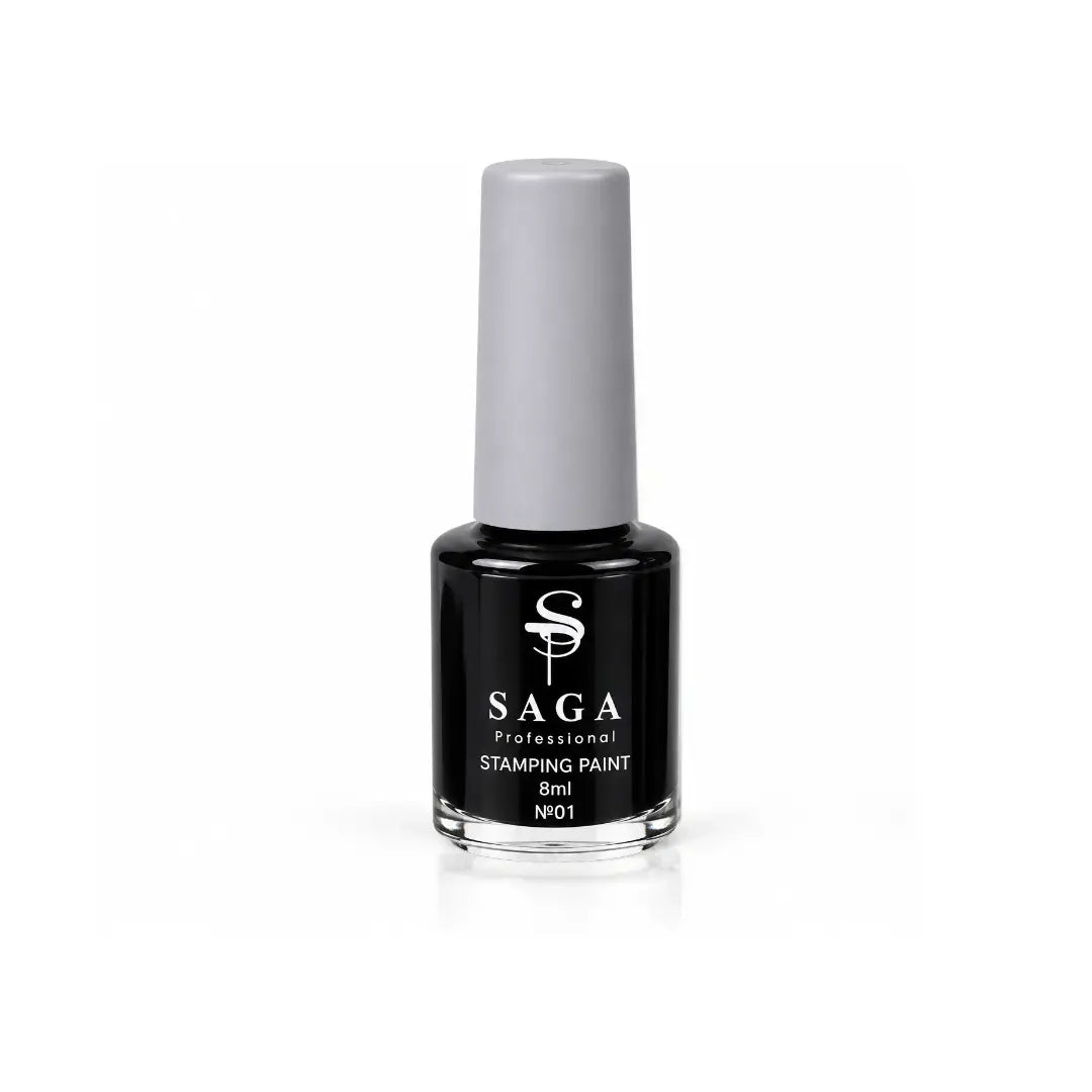 SAGA Stamping Paint №01 black, 8ml bottle, professional stamping polish for nail art