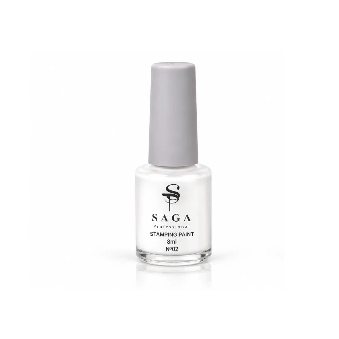 SAGA Stamping Paint №02 white, 8ml bottle, professional stamping polish for nail art