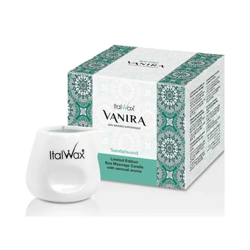 Vanira Aromatic Candle with Sandalwood fragrance, ideal for relaxation and skin care, made from natural oils.