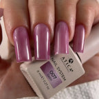 Satin mauve nail polish texture swatch, subtle glow effect