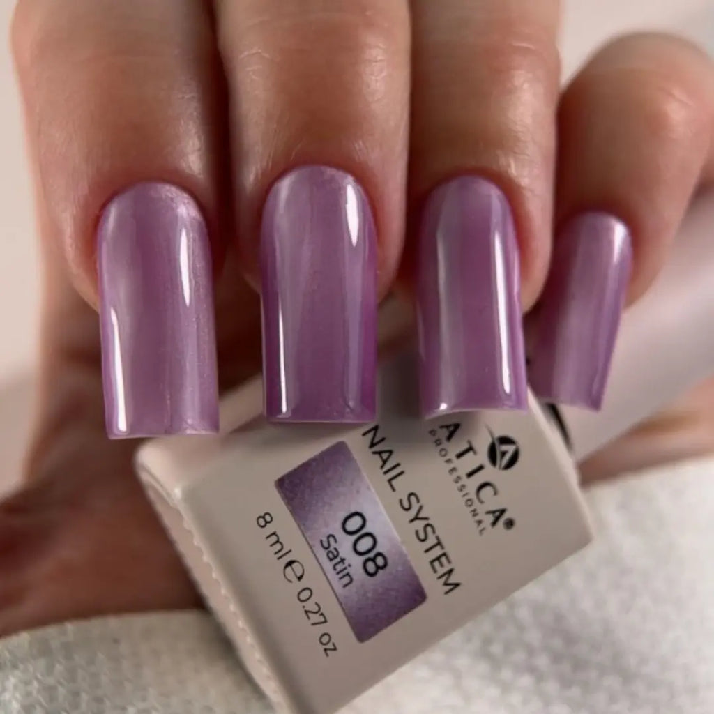 Satin lilac nail polish texture swatch, silky pastel glow