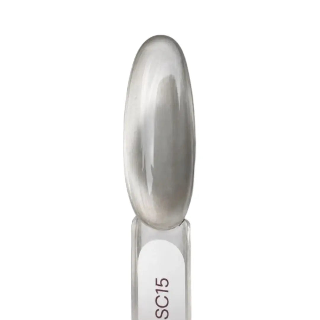 Close up of Atica Satin Cat's Eye SC15 silver magnetic pattern applied on nail tip