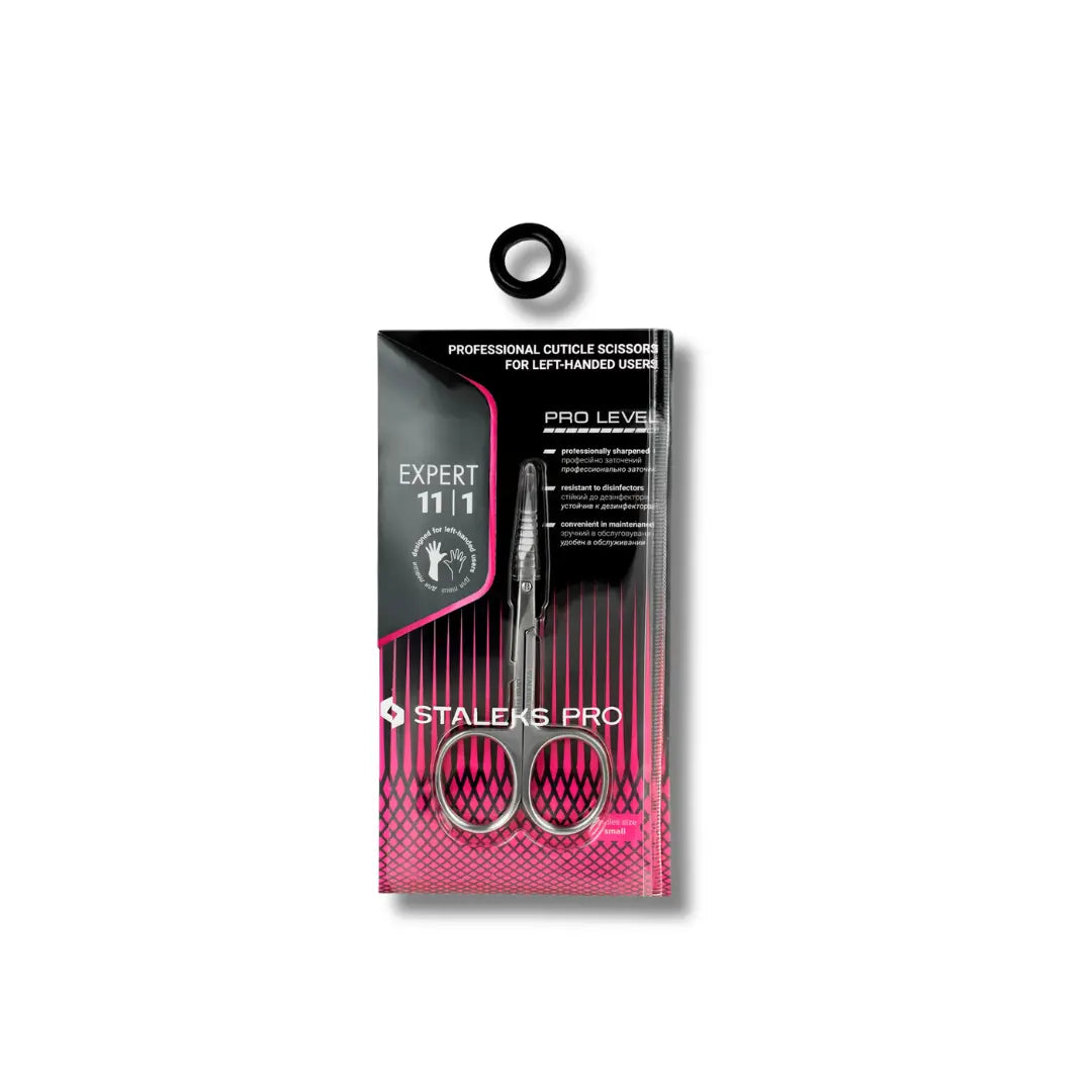 Staleks Pro left-handed scissors packaging on a white background