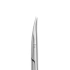 Polished scissor blades and elongated handle closeup