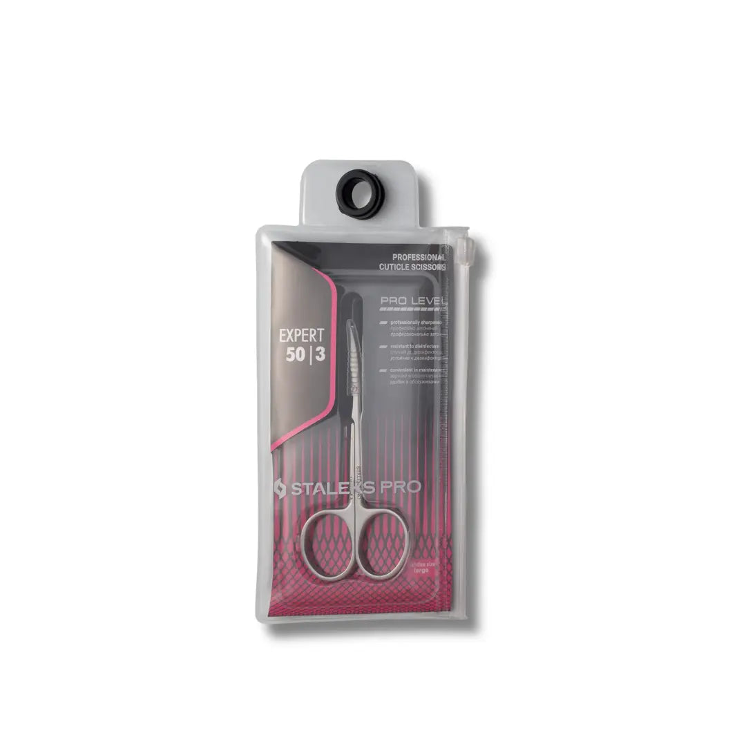 Polished scissor blades and elongated handle closeup