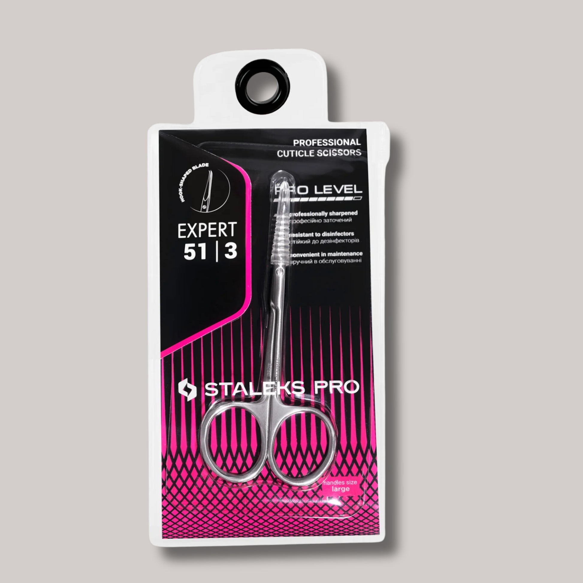 Professional Cuticle Scissors With Hook EXPERT 51 TYPE 3
"Precision stainless steel cuticle scissors with patented hook-tip curve for enhanced accuracy and effortless trimming. Ideal for professional use.