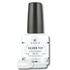 Silver Top Coat 15 ml – flake-infused gel top coat with shimmering silver accents

