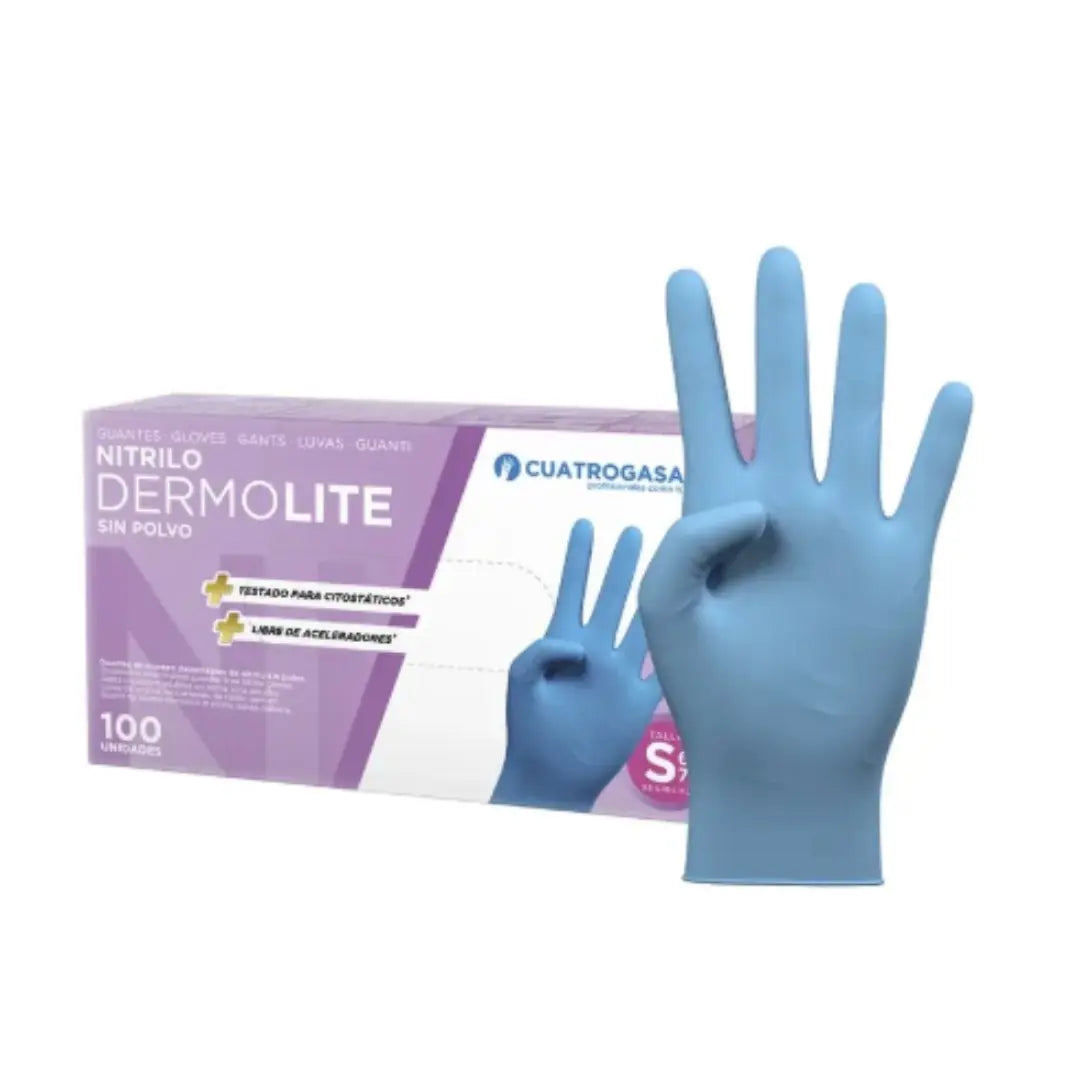 Dermolite Powder-Free Nitrile Gloves – pink and blue nitrile gloves in 100 pcs box, safe for sensitive skin and professional use

