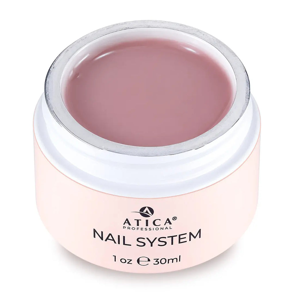 Pink gel in a container with Atica Professional branding on a white background