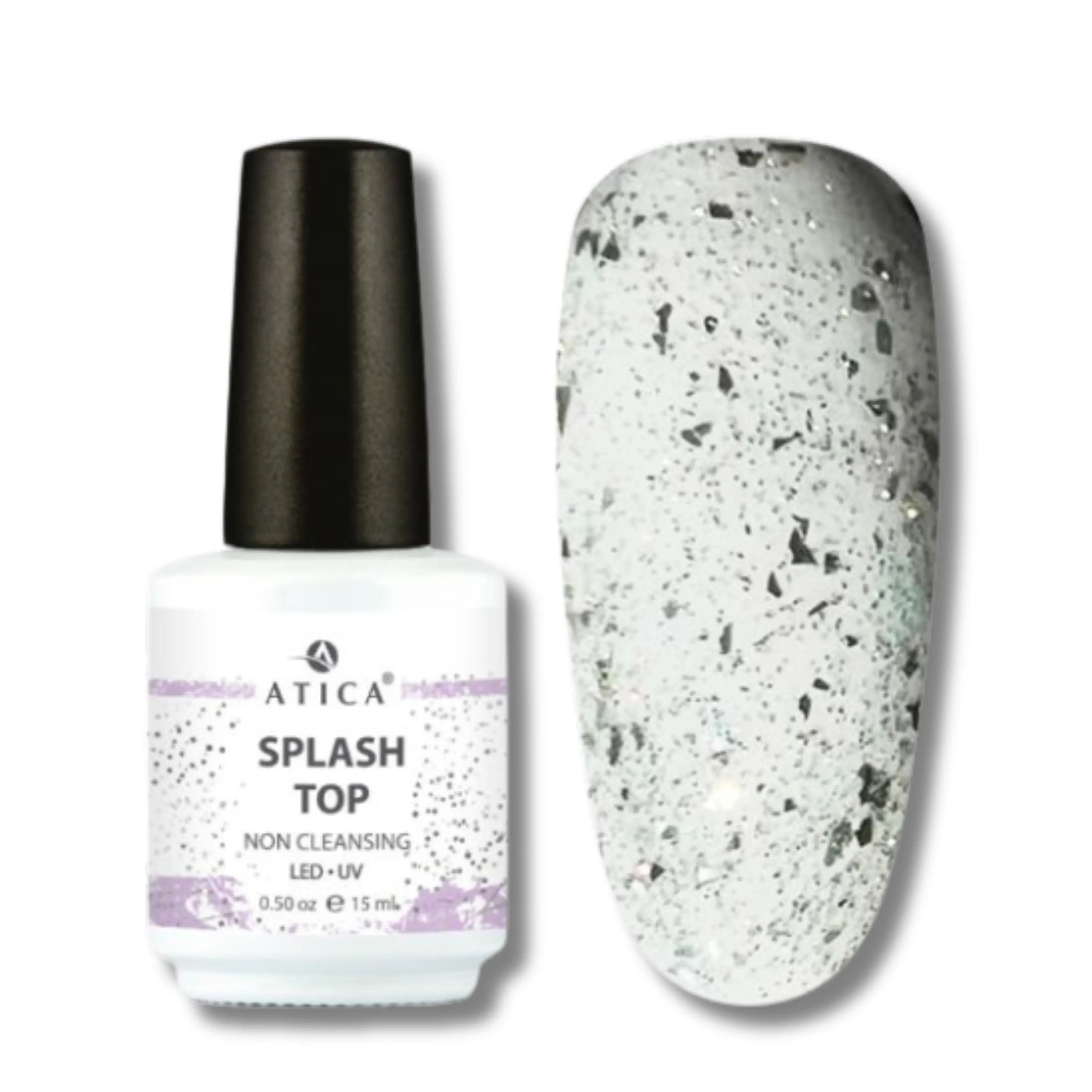Splash Top Coat 15 ml – shimmer and flake top coat with pink and silver accents