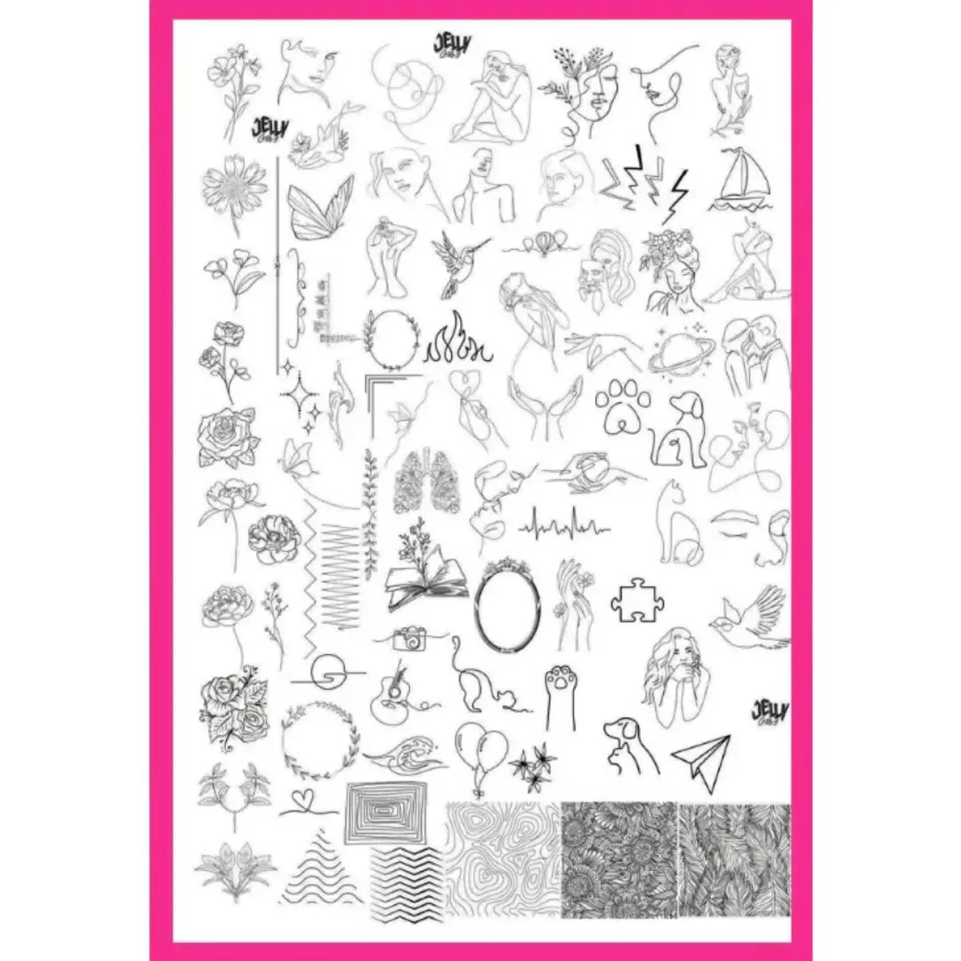 Jelly Gelly Nail Stamping Plate ST02 with versatile floral, geometric, and abstract designs.