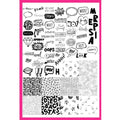 Jelly Gelly nail stamping plate ST04 with pop art, comic speech bubbles, and text designs