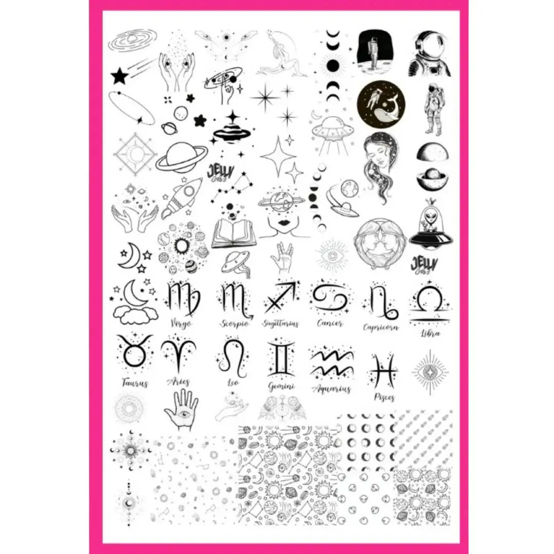 Jelly Gelly Nail Stamping Plate ST05 featuring floral, geometric, and abstract designs for professional nail art.