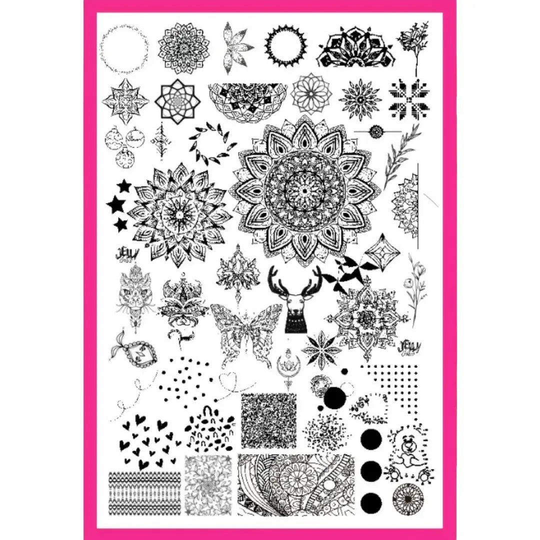 Jelly Gelly Nail Stamping Plate ST07 with floral, geometric, and abstract nail art designs.