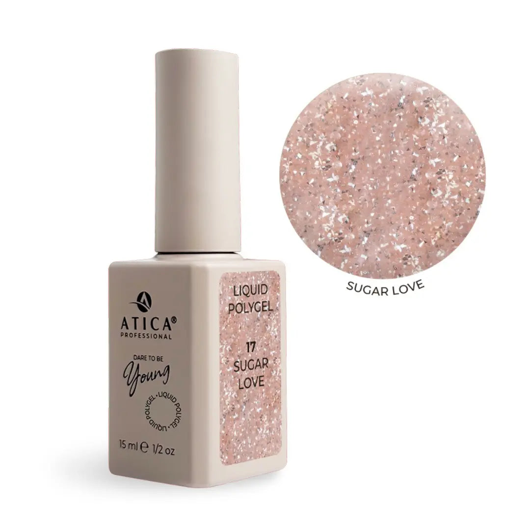 Atica Liquid Polygel SUGAR LOVE 17 – Nude Glitter Polygel 15ml