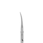 Close up of Staleks PRO Exclusive 20 Type 2 cuticle scissors curved blades showing polished cutting surface