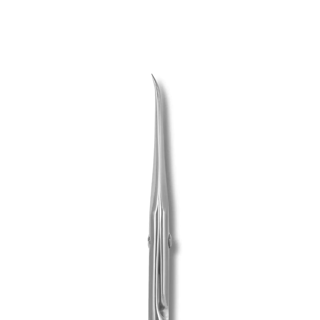 Elongated scissor handles and microscope sharpened tip closeup