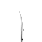 Close up of Staleks PRO Exclusive 20 Type 1 cuticle scissors curved blades and narrow tips