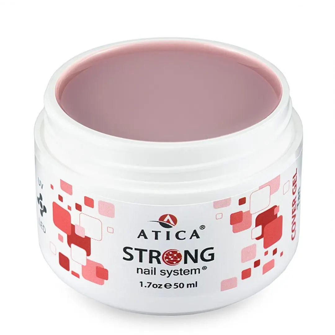 Atica STRONG Cover Gel Tan 50ml – pink-toned builder gel for strong nail extensions.

