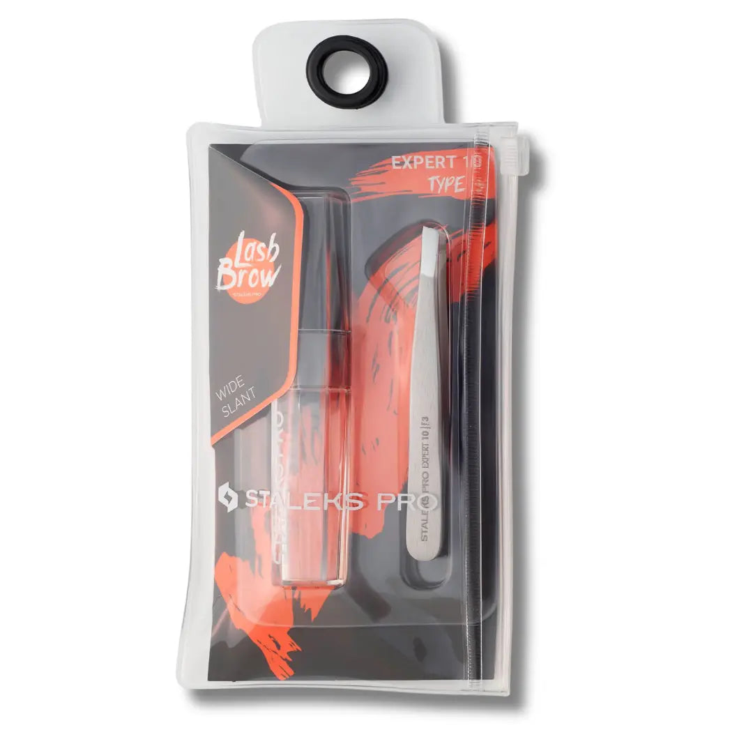 Wide beveled tweezer tip closeup for thick eyebrows