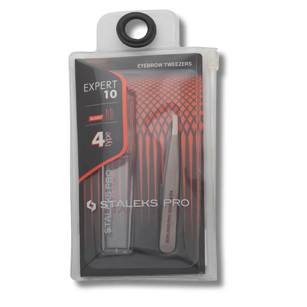 Narrow beveled tweezer tip closeup on matte surface