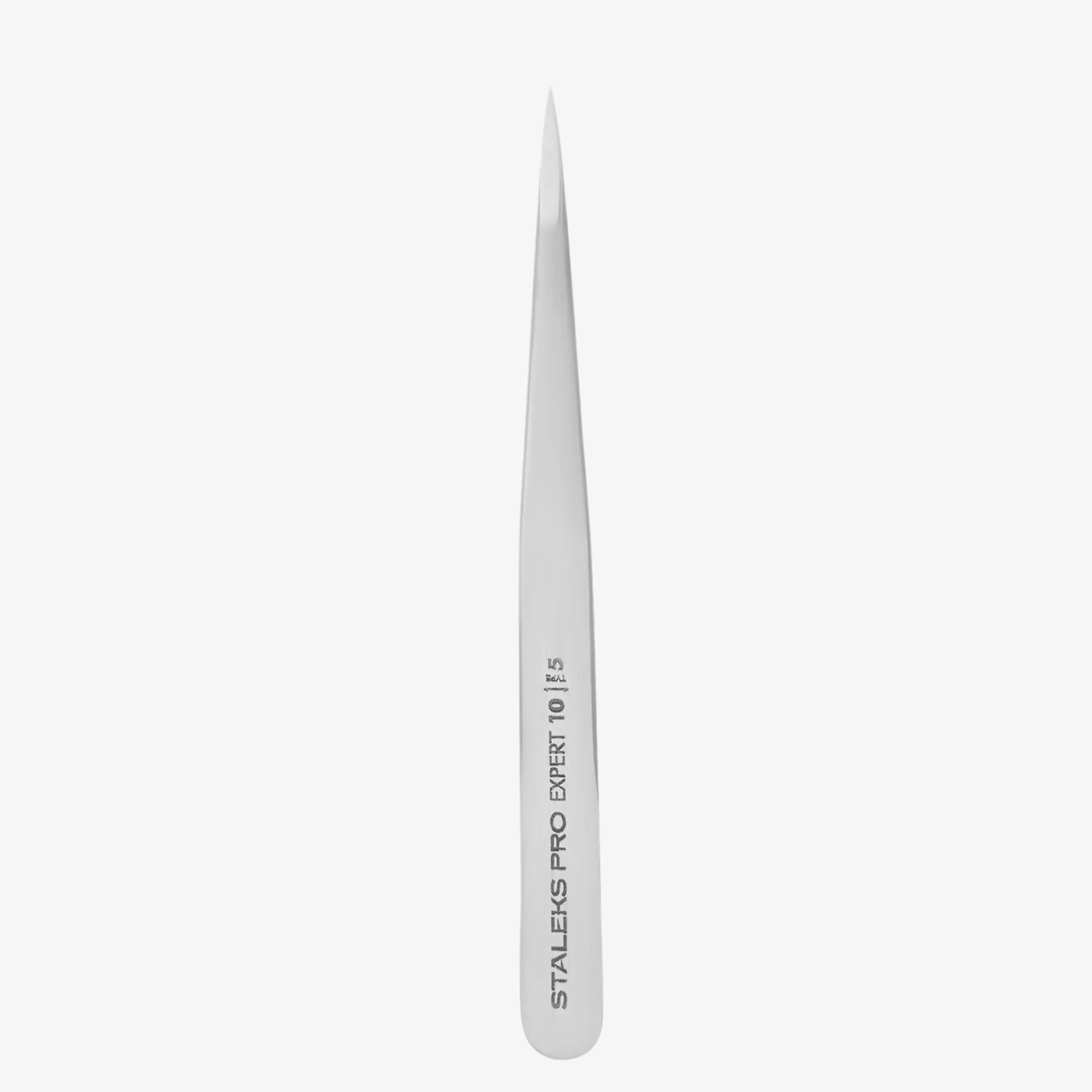 EXPERT 10 TYPE 5 professional eyebrow tweezers – pointed edges for precise shaping and ingrown hair removal. Stainless steel with a satin matte finish.