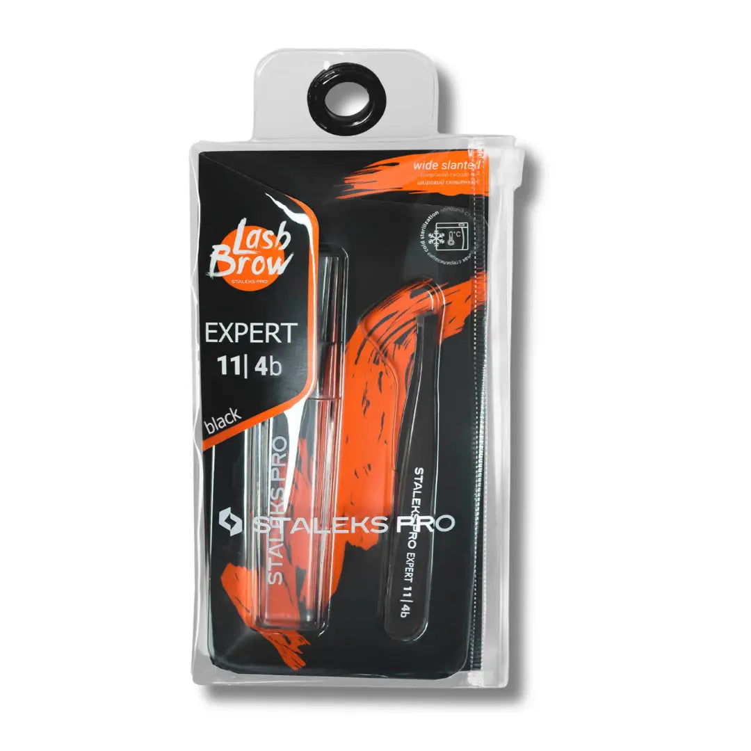 Narrow beveled tweezer tip closeup for fine eyebrow hairs