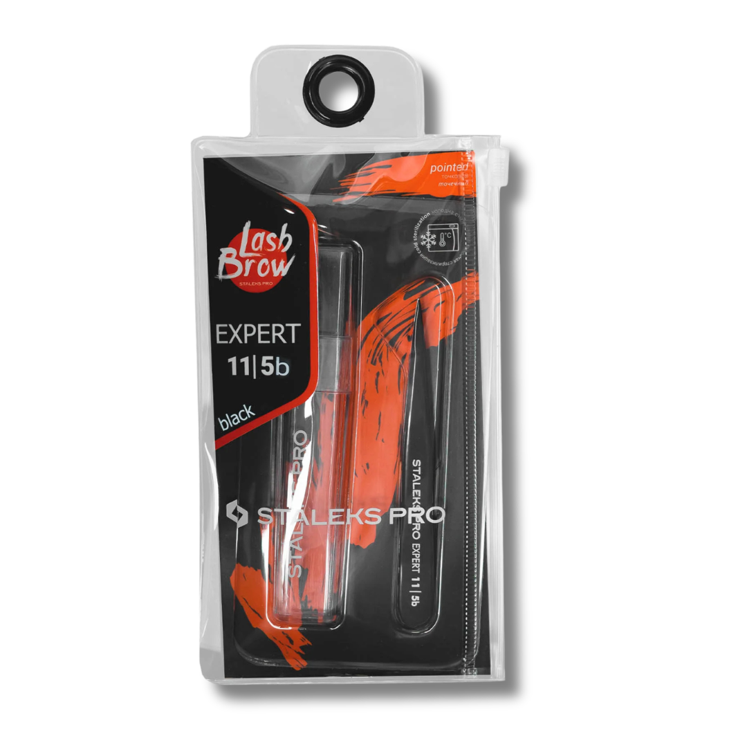 Pointed tweezer tip closeup and colored handle finish