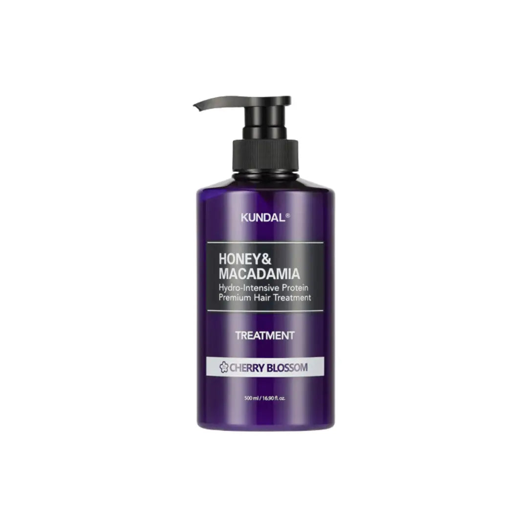 Kundal Honey and Macadamia Protein Treatment Cherry Blossom 500ml pump bottle showing professional repairing hair mask
