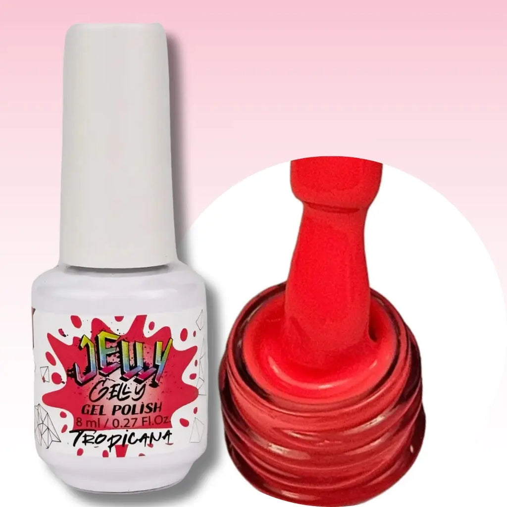 Jelly Gelly Gel Nail Polish in Tropicana – exotic vibrant tropical gel polish bottle, 8ml