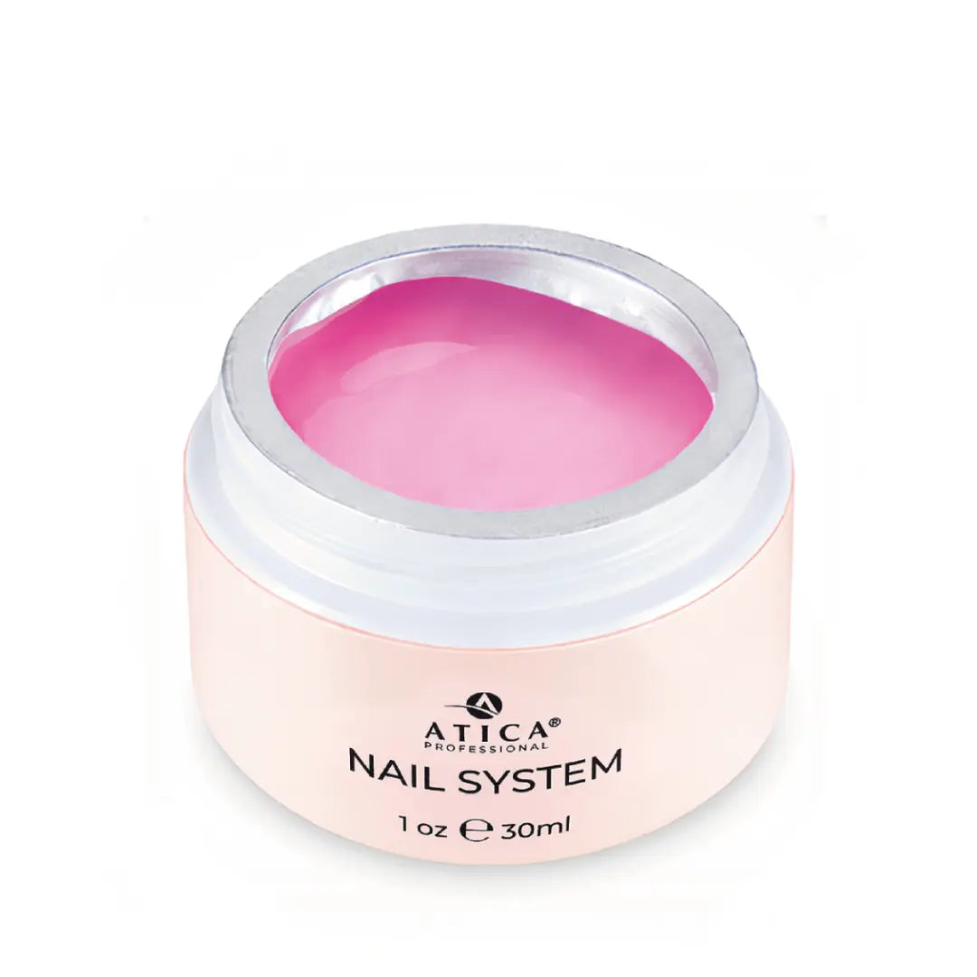 Atica eXel Builder Gel 01 Twinkle Bling 30ml jar, pearly pink shimmer HEMA free gel