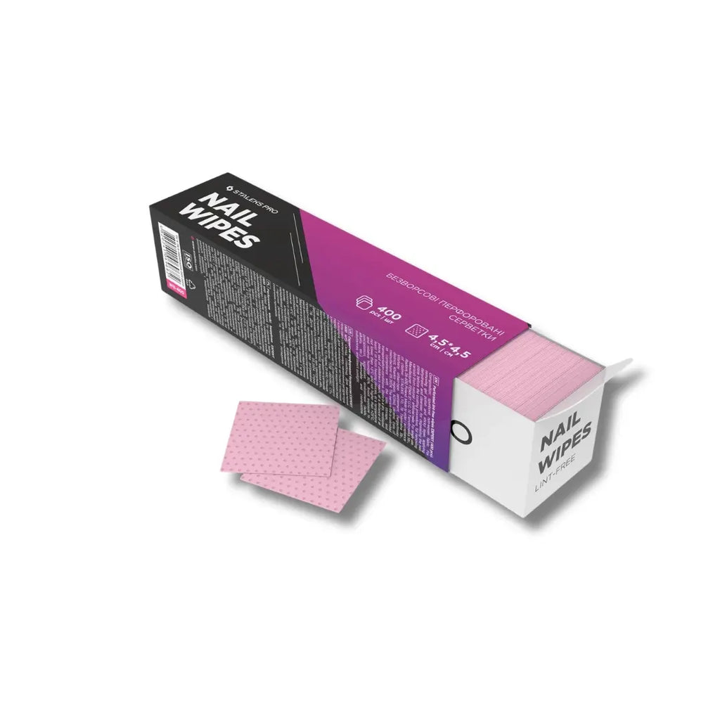 Perforated pink lint-free nail wipes – 400 spunbond wipes for professional nail cleaning.