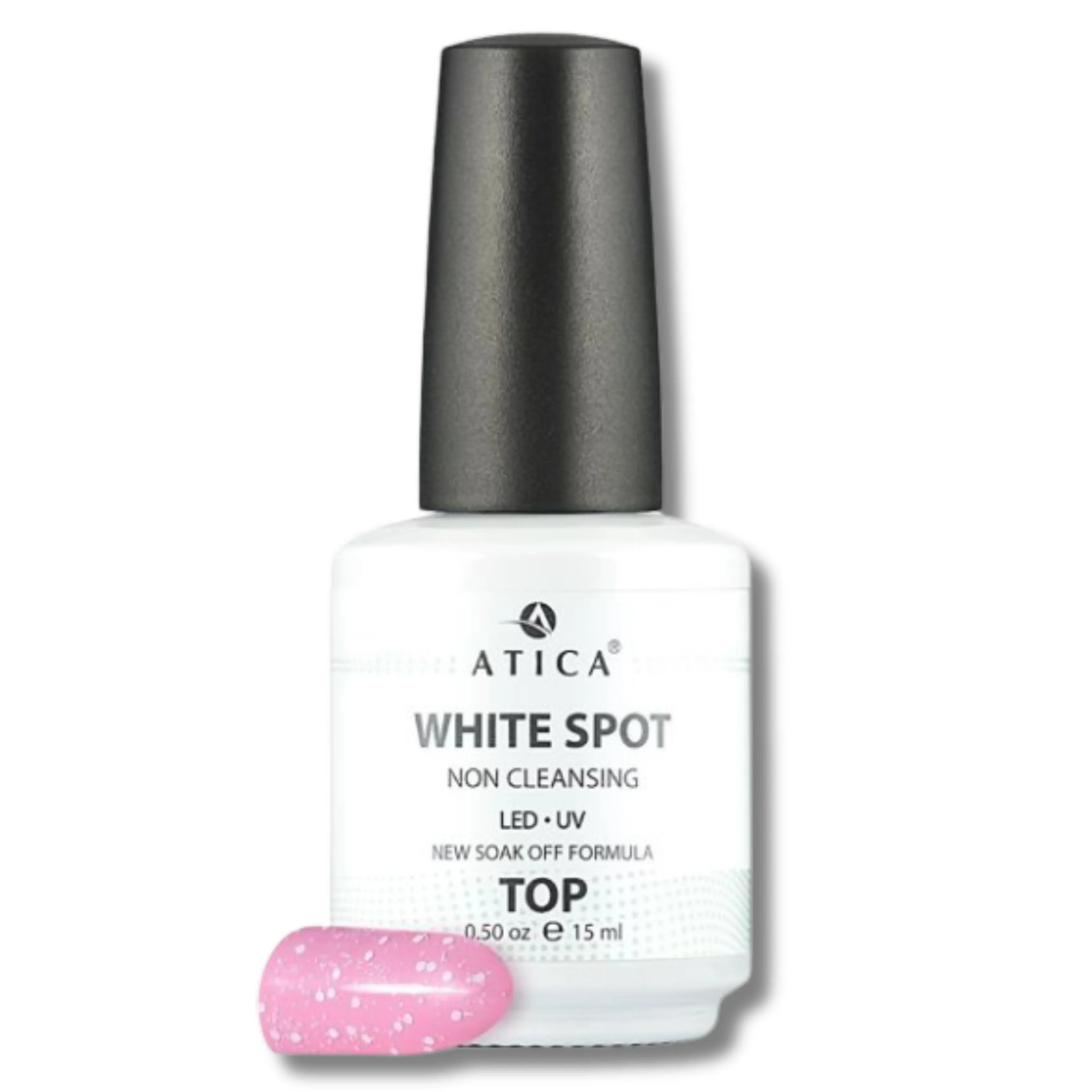 Top Coat White Spot 15 ml – no-wipe gel top with white snowflake-like particles