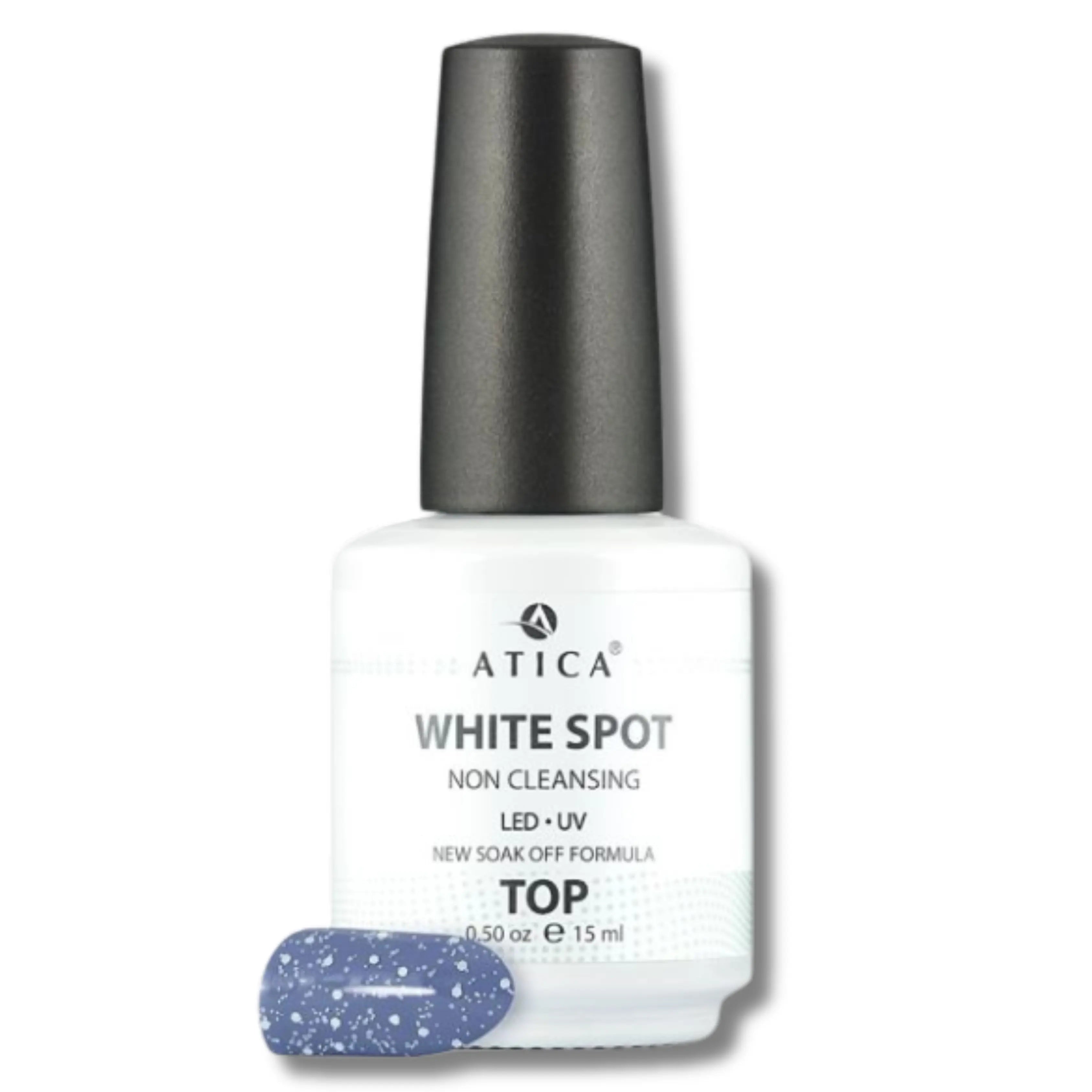 Top Coat White Spot 15 ml – no-wipe gel top with white snowflake-like particles