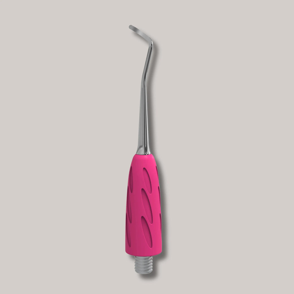 Combo UNIQ 32 Curette (Bend to the Right) – stainless steel pedicure tool for ingrown nails and callus removal with an ergonomic silicone grip.